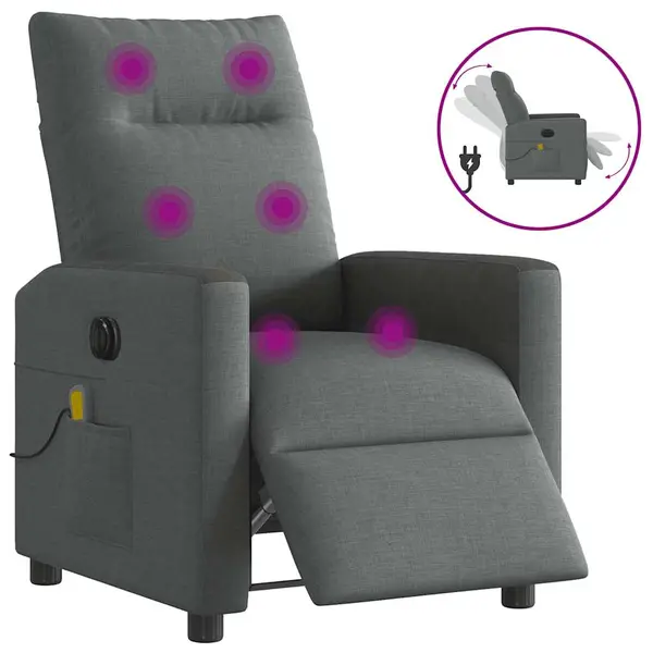 Gossi fotoliu electric de masaj rabatabil, gri inchis, textil