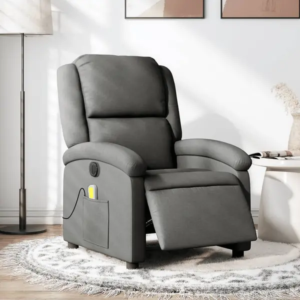 Gossi fotoliu electric de masaj rabatabil, gri inchis, textil