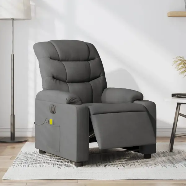 Gossi fotoliu electric de masaj rabatabil, gri inchis, textil