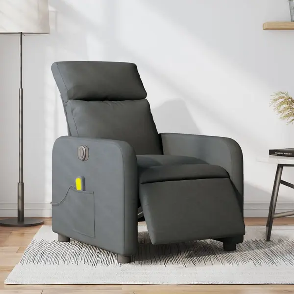 Gossi fotoliu electric de masaj rabatabil, gri inchis, textil