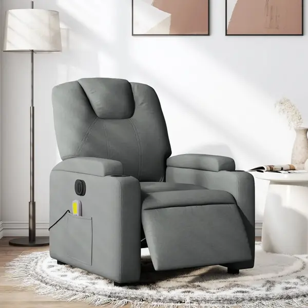 Gossi fotoliu electric de masaj rabatabil, gri inchis, textil
