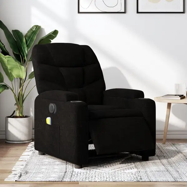 Gossi fotoliu electric de masaj rabatabil, negru, textil