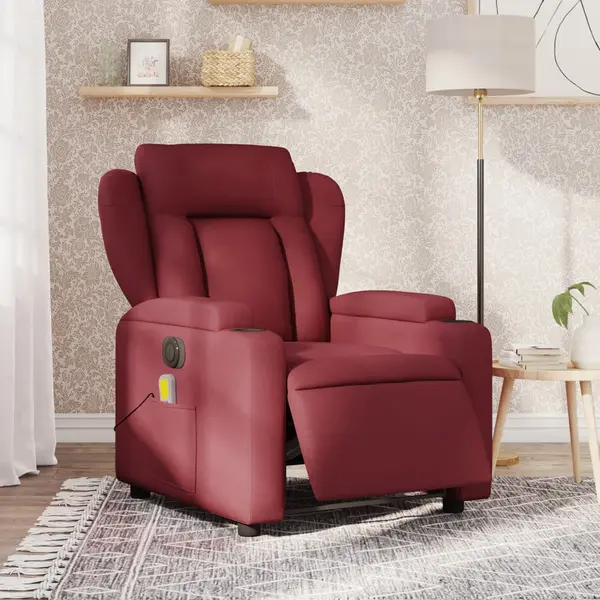 Gossi fotoliu electric de masaj rabatabil, rosu vin, textil