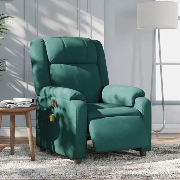 Gossi fotoliu electric de masaj rabatabil, verde inchis, textil