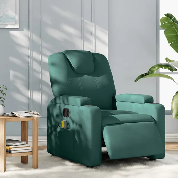 Gossi fotoliu electric de masaj rabatabil, verde inchis, textil