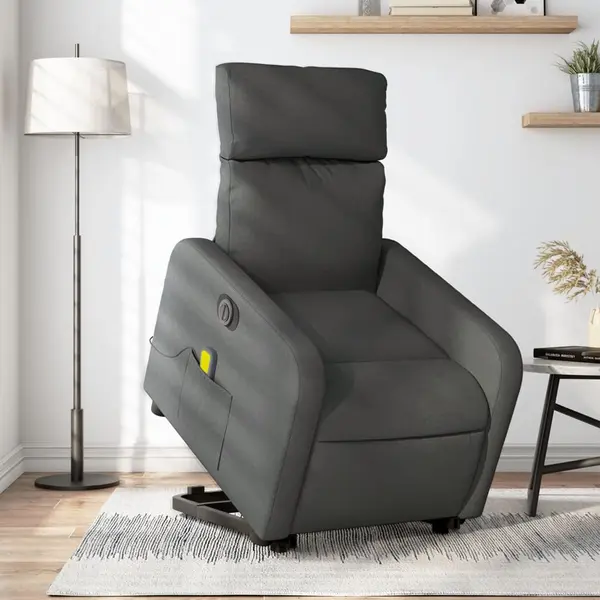 Gossi fotoliu electric masaj rabatabil cu ridicare, gri inchis textil