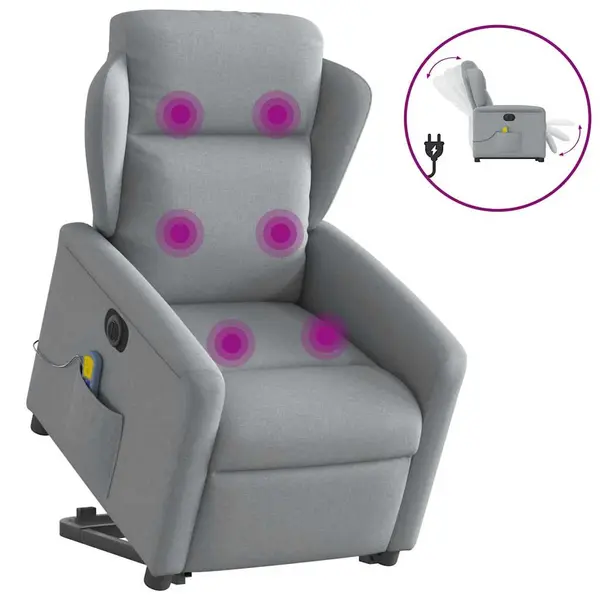 Gossi fotoliu electric masaj rabatabil cu ridicare, gri inchis textil