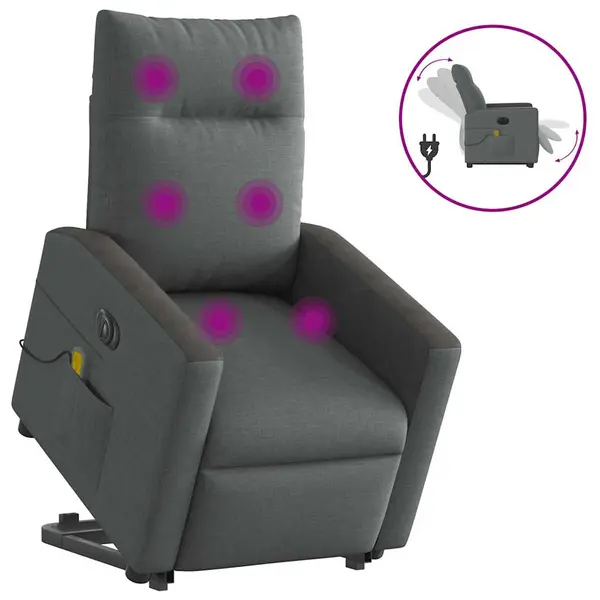 Gossi fotoliu electric masaj rabatabil cu ridicare, gri inchis textil