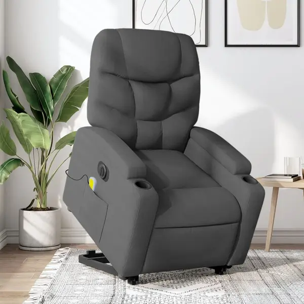 Gossi fotoliu electric masaj rabatabil cu ridicare, gri inchis textil