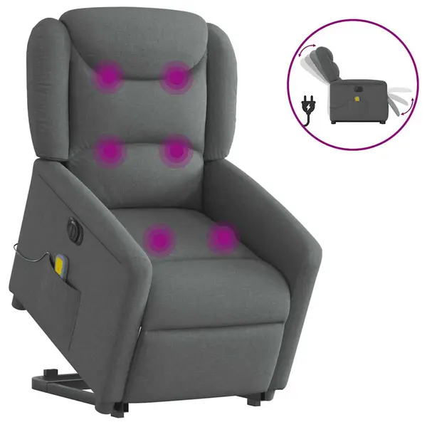 Gossi fotoliu electric masaj rabatabil cu ridicare, gri inchis textil