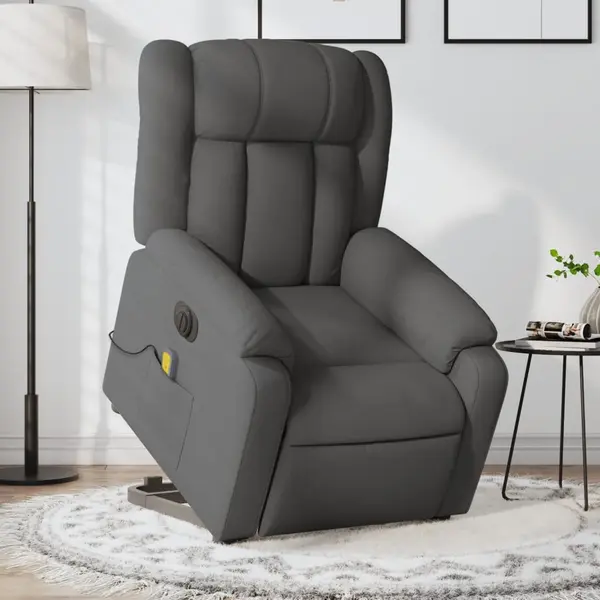 Gossi fotoliu electric masaj rabatabil cu ridicare, gri inchis textil