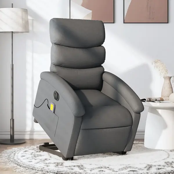 Gossi fotoliu electric masaj rabatabil cu ridicare, gri inchis textil