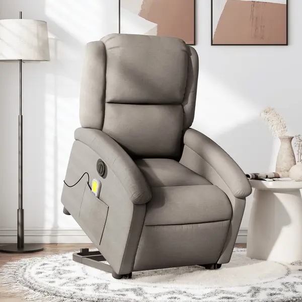 Gossi fotoliu electric masaj rabatabil cu ridicare, gri taupe, textil
