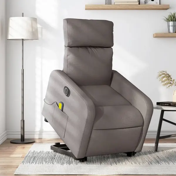 Gossi fotoliu electric masaj rabatabil cu ridicare, gri taupe, textil