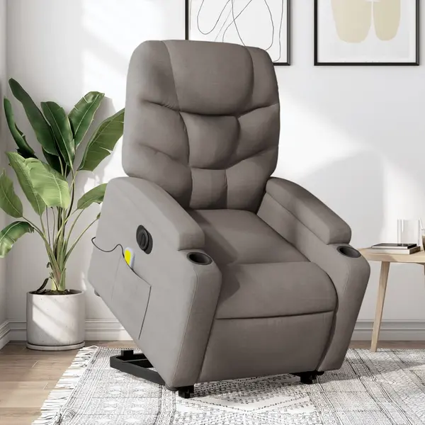 Gossi fotoliu electric masaj rabatabil cu ridicare, gri taupe, textil