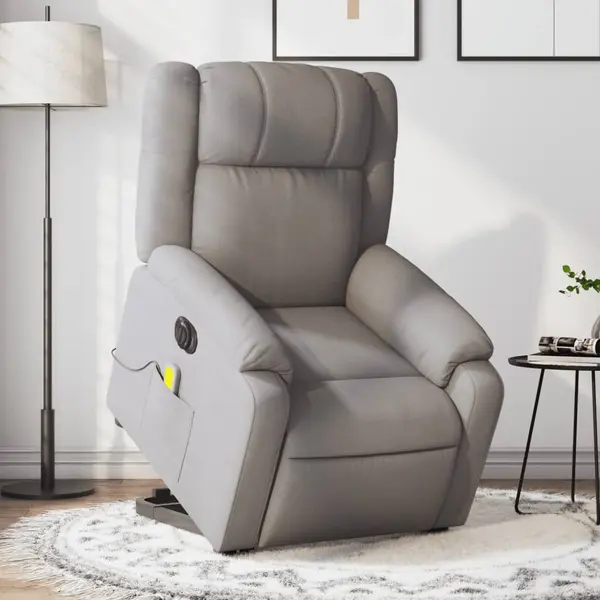 Gossi fotoliu electric masaj rabatabil cu ridicare, gri taupe, textil