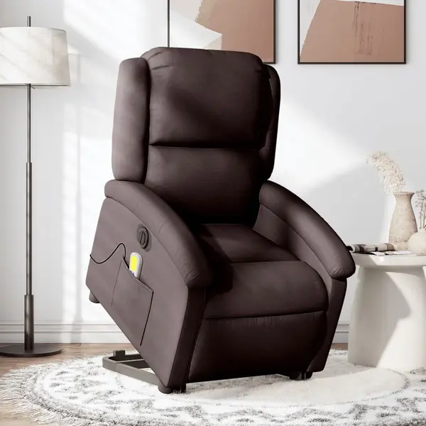Gossi fotoliu electric masaj rabatabil cu ridicare maro inchis textil