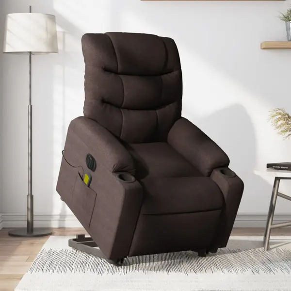 Gossi fotoliu electric masaj rabatabil cu ridicare maro inchis textil