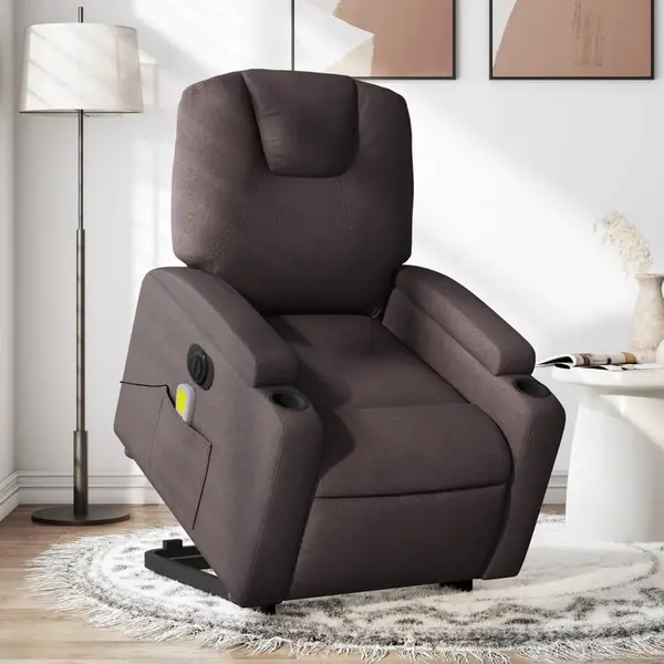 Gossi fotoliu electric masaj rabatabil cu ridicare maro inchis textil
