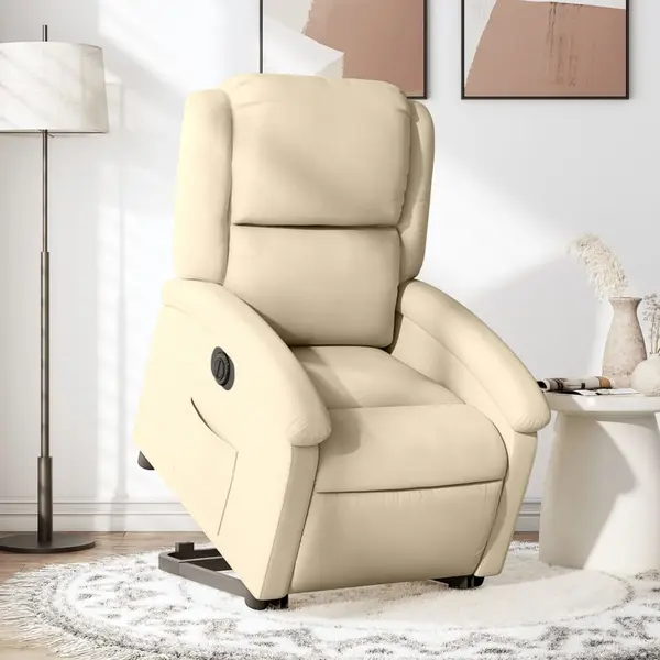 Gossi fotoliu electric rabatabil cu ridicare, crem, textil
