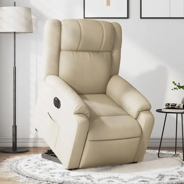 Gossi fotoliu electric rabatabil cu ridicare, crem, textil