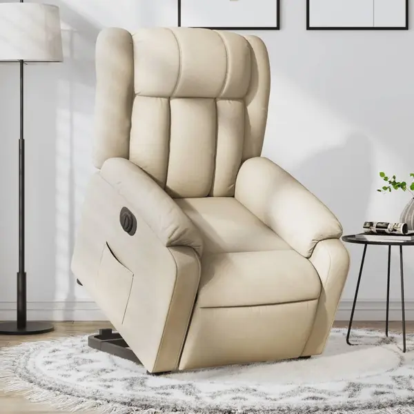 Gossi fotoliu electric rabatabil cu ridicare, crem, textil