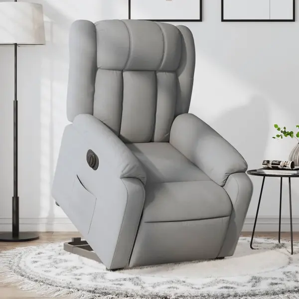 Gossi fotoliu electric rabatabil cu ridicare, gri deschis, textil