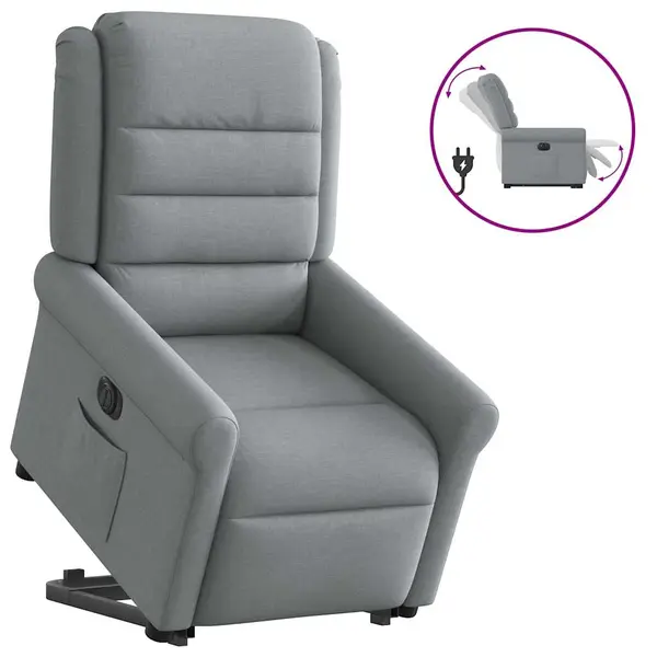 Gossi fotoliu electric rabatabil cu ridicare, gri deschis, textil