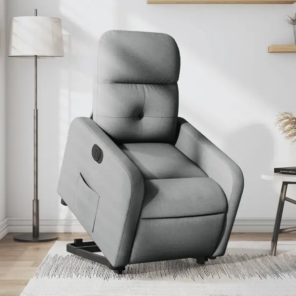 Gossi fotoliu electric rabatabil cu ridicare, gri deschis, textil
