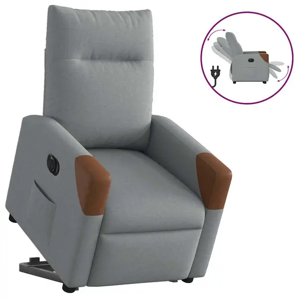 Gossi fotoliu electric rabatabil cu ridicare, gri deschis, textil