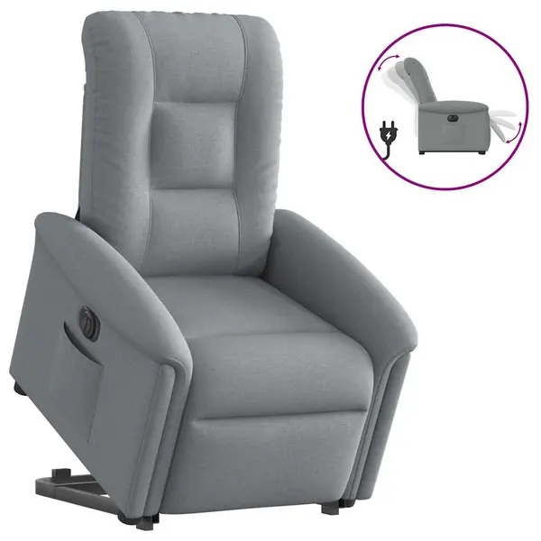 Gossi fotoliu electric rabatabil cu ridicare, gri deschis, textil