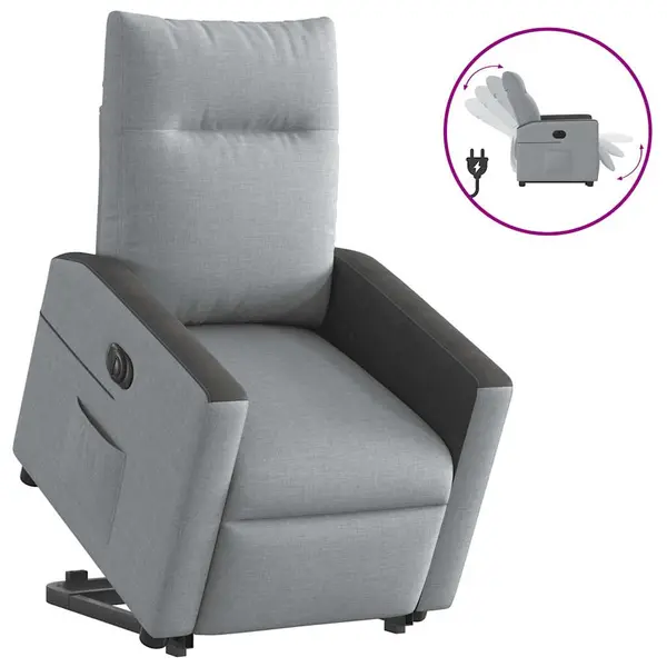 Gossi fotoliu electric rabatabil cu ridicare, gri deschis, textil