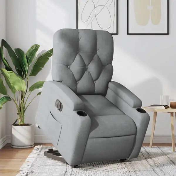 Gossi fotoliu electric rabatabil cu ridicare, gri deschis, textil