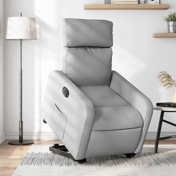 Gossi fotoliu electric rabatabil cu ridicare, gri deschis, textil