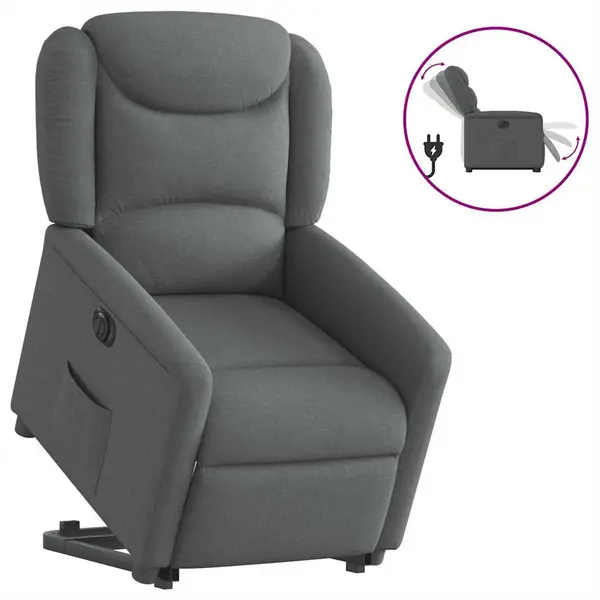 Gossi fotoliu electric rabatabil cu ridicare, gri inchis, textil