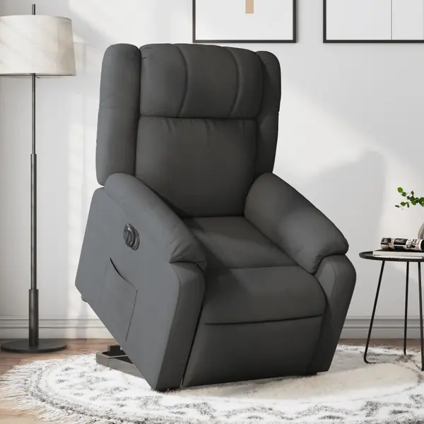 Gossi fotoliu electric rabatabil cu ridicare, gri inchis, textil