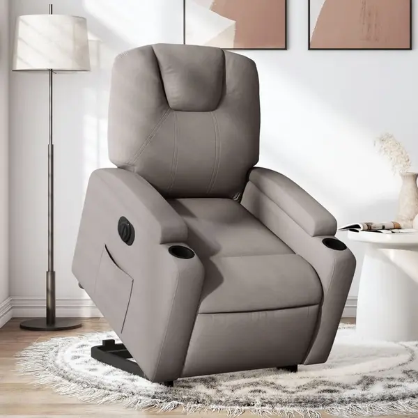 Gossi fotoliu electric rabatabil cu ridicare, gri taupe, textil