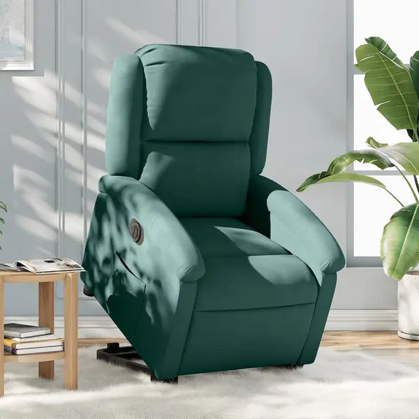 Gossi fotoliu electric rabatabil cu ridicare, verde inchis, catifea