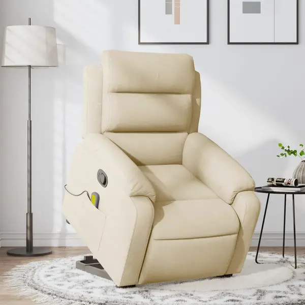 Gossi fotoliu masaj rabatabil cu ridicare, crem, material textil