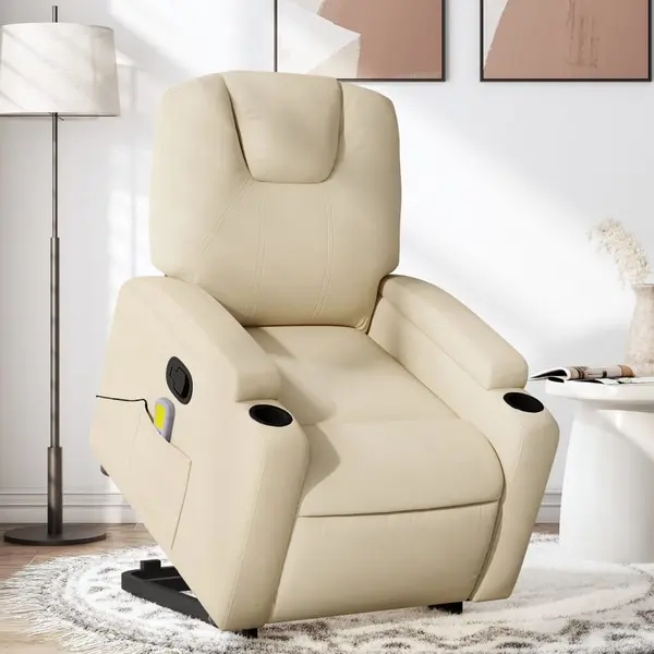 Gossi fotoliu masaj rabatabil cu ridicare, crem, material textil