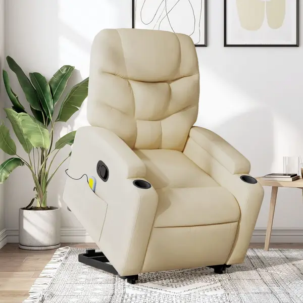Gossi fotoliu masaj rabatabil cu ridicare, crem, material textil