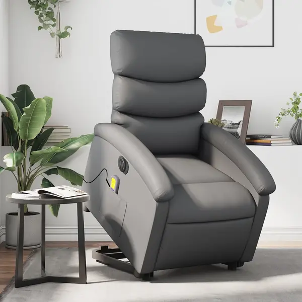 Gossi fotoliu masaj rabatabil electric cu ridicare, gri, piele eco