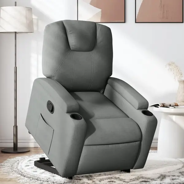 Gossi fotoliu rabatabil cu ridicare pe verticala, gri inchis, textil