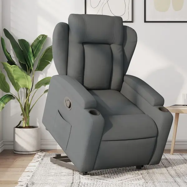Gossi fotoliu rabatabil cu ridicare pe verticala, gri inchis, textil