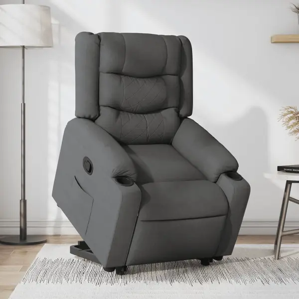 Gossi fotoliu rabatabil cu ridicare pe verticala, gri inchis, textil
