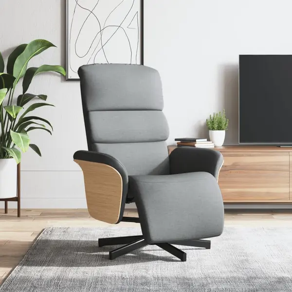 Gossi fotoliu rabatabil cu suport de picioare, gri deschis, textil