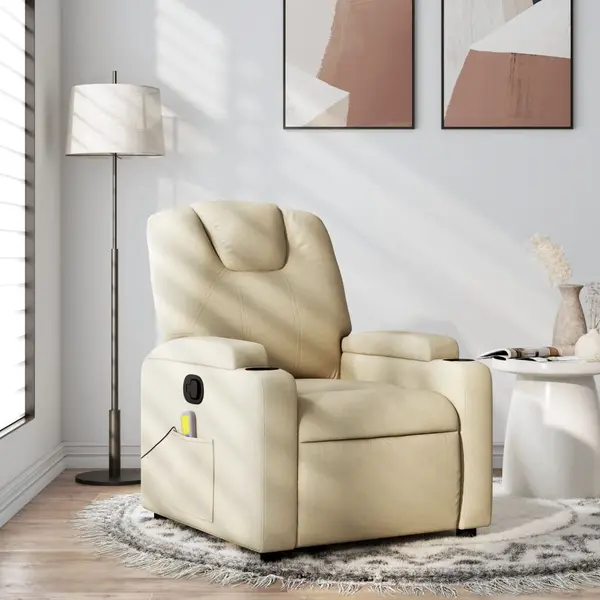 Gossi fotoliu rabatabil de masaj, crem, material textil