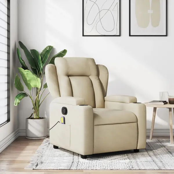 Gossi fotoliu rabatabil de masaj, crem, material textil