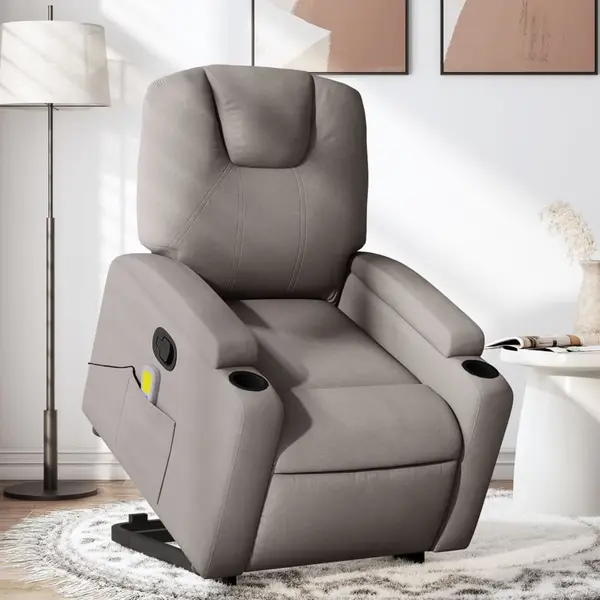 Gossi fotoliu rabatabil de masaj cu ridicare, gri taupe, textil