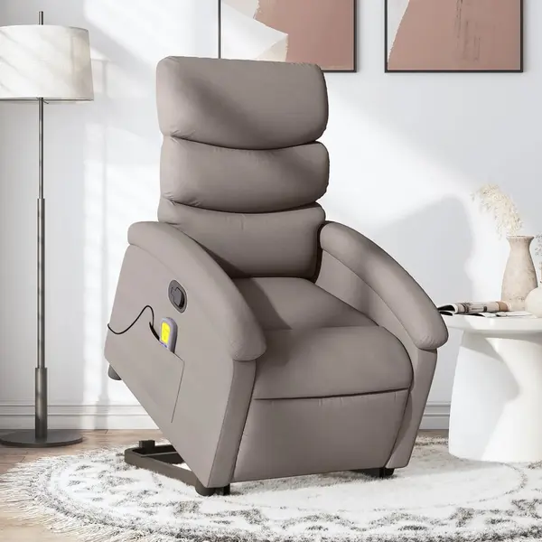 Gossi fotoliu rabatabil de masaj cu ridicare, gri taupe, textil